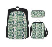 OKFSTY Lot de 3 sacs à dos verts avec feuilles de palmier - 40,6 cm - Sac à livres et boîte à déjeuner pour garçons préscolaires - Poids léger, Noir , Taille unique, Ensemble cartable