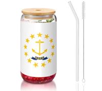 OKFSTY Lot de verres réutilisables en verre de 473,6 g avec motif drapeau de l'État du Rhode Island pour café, bière glacée, tasse en verre réutilisable pour cadeaux