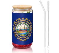 OKFSTY Lot de verres réutilisables en verre pour café, bière glacée, 473,6 g, motif drapeau de l'État du New Hampshire