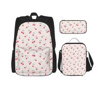 OKFSTY Lovely Sweet Red Cherry Sac à dos 3 pièces 40,6 cm pour garçons préscolaires et boîte à déjeuner léger, Noir , Taille unique, Ensemble cartable