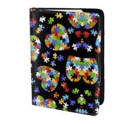 OKFSTY Porte-passeport tendance en cuir de vache imprimé en forme de cœur pour la sensibilisation à l'autisme, 14 cm, Noir , Taille unique
