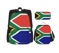 OKFSTY Sac à dos 3 pièces avec drapeau de l'Afrique du Sud, 40,6 cm, sac à livres et boîte à déjeuner pour garçons d'âge préscolaire, poids léger, Noir , Taille unique, Ensemble cartable
