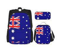 OKFSTY Sac à dos 3 pièces, motif drapeau australien, 40,6 cm, sac à livres et boîte à déjeuner pour garçons d'âge préscolaire, poids léger, Noir , Taille unique, Ensemble cartable