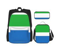 OKFSTY Sac à dos 3 pièces, motif drapeau de la Sierra Leone, 40,6 cm, sac à livres et boîte à déjeuner pour garçons d'âge préscolaire, poids léger, Noir , Taille unique, Ensemble cartable