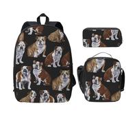 OKFSTY Sac à dos avec boîte à déjeuner Motif bouledogues anglais, Noir , Taille unique, Organiseur de sac