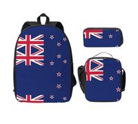 OKFSTY Sac à dos avec motif drapeau de la Nouvelle-Zélande avec boîte à déjeuner et trousse à crayons pour les sessions d'étude à la bibliothèque, Noir , Taille unique, Organiseur de sac