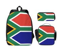 OKFSTY Sac à dos avec motif drapeau de l'Afrique du Sud avec boîte à déjeuner et trousse à crayons pour les sessions d'étude à la bibliothèque, Noir , Taille unique, Organiseur de sac