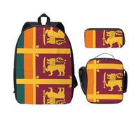OKFSTY Sac à dos avec motif drapeau du Sri Lanka avec boîte à déjeuner et trousse à crayons pour les sessions d'étude à la bibliothèque, Noir , Taille unique, Organiseur de sac