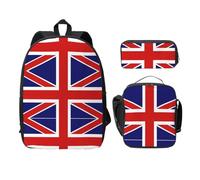 OKFSTY Sac à dos drapeau anglais avec boîte à déjeuner et trousse à crayons pour les sessions d'étude à la bibliothèque, Noir , Taille unique, Organiseur de sac