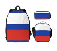 OKFSTY Sac à dos drapeau russe avec boîte à déjeuner et trousse à crayons pour les sessions d'étude à la bibliothèque, Noir , Taille unique, Organiseur de sac