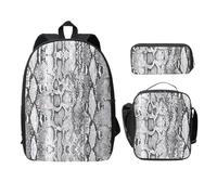 OKFSTY Sac à dos en peau de serpent noir et blanc avec trousse à déjeuner pour les sessions d'étude à la bibliothèque, Noir , Taille unique, Organiseur de sac