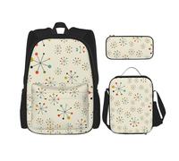 OKFSTY Sac à dos rétro moderne 3 pièces, 40,6 cm, sac à livres et boîte à déjeuner pour garçons d'âge préscolaire, poids léger, Noir , Taille unique, Ensemble cartable