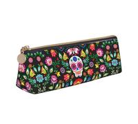 OKFSTY Sugar Horror Trousse à crayons avec motif tête de mort et fleurs, esthétique avec design triangulaire pour enfants pour pinceaux, crayons, blanc, Taille unique, Organiseur de sac