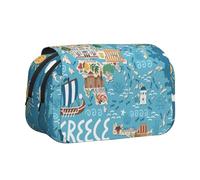 OKFSTY Trousse à crayons double couche avec impression carte de la Grèce, grande capacité de rangement pour fournitures scolaires pour enfants, Noir , Taille unique, Organiseur de sac