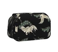 OKFSTY Trousse à crayons double couche avec impression grue japonaise et pin, grande capacité de rangement pour fournitures scolaires pour enfants, Noir , Taille unique, Organiseur de sac