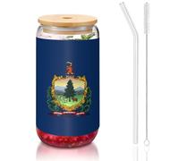 OKFSTY Vermont State Flag Lot de verres en verre réutilisables 473,6 g pour café, bière glacée, tasse en verre réutilisable pour cadeaux