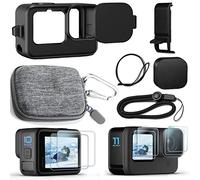 OKFUN Kit de protection pour Go Pro Hero 12/11/10/9 Noir, étui de transport + étui en silicone (avec cache d'objectif en caoutchouc) + protection d'écran + cache latéral de batterie + cache d'objectif