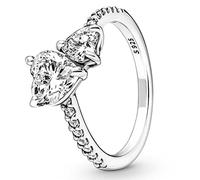 OKGD Bague en argent sterling sertie d'un double cœur solitaire rond en cristal bague en argent sterling bijoux européens - 8,4