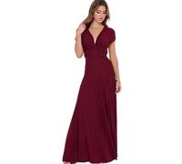 OKGD Dames Sexy Femmes Maxi Club Robe Bandage Longue Fête Multiway Swing Convertible Infinity Rouge Demoiselles d'honneur Boho Robes-Bourgogne-S
