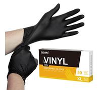 OKIAAS Gants Jetables Noir en Vinyle Taille S/M/L/XL - Lot de 50 - Non poudrés - Sans latex - Dans une boîte distributrice