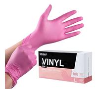 OKIAAS Lot de 100 gants jetables en vinyle sans poudre - 5 ml - Sans latex - Pour la cuisine, le barbecue, le nettoyage - Rose