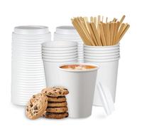 OKIM-R, Lot de 100 gobelets jetables pour café avec couvercle et dissolvant, gobelets en carton jetables, gobelets avec couvercle jetables, gobelets à café de 240 ml. Blanc
