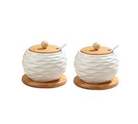 OKIPED Pot à épices 500g Pot de sel Couvercle et Plateau en Bambou Bouteille d'assaisonnement en céramique 500ml Pot de Stockage Boîte à épices de Cuisine avec cuillère (Size : 2)