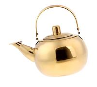 Okiyakusama Bouilloire Le Camping en Acier Inoxydable Compacte avec Poignée Large Rabattable Fond Antidérapant Plat Filtre Intérieur et Couvercle Anti-poussière A, Or, 1.5L