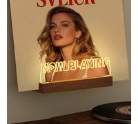 OkiyiD Now Playing Support mural pour disques vinyles - Décoration murale - Base en bois à LED avec lumières blanches chaudes et douces - Cadeau pour les amateurs de musique