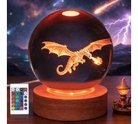 OkiyiD Veilleuse dragon à 4 pieds - Boule de cristal - 80 mm - Lampe avec 16 couleurs - Jouet dragon - Cadeau pour garçon, anniversaire, Noël, décoration de chambre