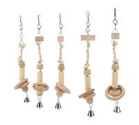OKJHFD 5Pcs Parrot Ring Chewing String Toy Wooden Safe Attractive Chewing Toy with Bells for Bird Parrot for Pecking and Chewing, Great for Parrots, Macaws, African Grays & Conures