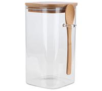 OKJHFD Bocal carré en verre avec couvercles en bambou - Récipients en verre avec couvercle hermétique en bambou et cuillères