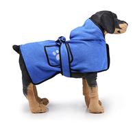 OKJHFD Dog Bathrobe Towel with Adjustable Strap, Dog Towel Strong Absorbent Quick Drying Hand Pockets Design Hooded Dog Bathrobe with Waistband for Cat Blue (XS)