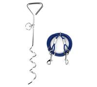 OKJHFD Dog Tie Out Cable and Anti Spiral Stake, Outdoor Pet Dog Spiral Ground Stake Pile Double Hook Steel Wire Traction Chain