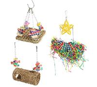 OKJHFD Ensemble de Jouets pour Perroquet, Jouets à Suspendre en Bambou, hamac tissé en jonc de mer, Ensemble de Tunnel à balançoire, Jouet à mâcher pour inséparables, perruches, Conures,