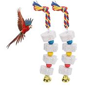 OKJHFD Lot de 2 Jouets à mâcher pour Oiseaux, Bec de Perroquet, Pierre à Calcium avec Cloches, Accessoires de Cage pour Hamster, Chinchilla, Lapin, calopsitte, Conure, Perruche,