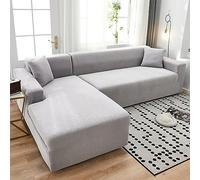 OKJK Couvre canapé d'angle élastique en Polaire Jacquard, pour Salon Chaise Longue Housses de canapé Extensibles, Protege canape Contre Les Animaux domestiques (Silver Gray,4-Seater 235-300cm)