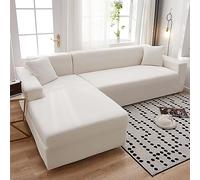 OKJK Couvre canapé d'angle élastique en Polaire Jacquard, pour Salon Chaise Longue Housses de canapé Extensibles, Protege canape Contre Les Animaux domestiques (Ivory,4-Seater 235-300cm)