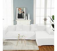 OKJK Couvre canape en Velours Stretch Tout Compris Housse canape Dangle, Housse de canapé Universelle Quatre Saisons en Forme de l, Protection canape (Milky White,Part A-A 190-230cm)