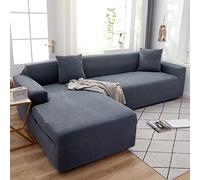 OKJK Housse canape d'angle Quatre Saisons universelles Extensibles Housses de canapé Impermeable, Tissu Confortable en Polaire à la Mode, Protege canape de Salon,Dark Gray,4-Seat 230-300cm