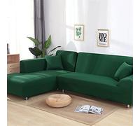 OKJK Housse De Canapé d'angle, Housse De Meuble De Salon Moderne, Couverture Canape Chaise Longue Forme De L élastique Extensible Universel (Blackish Green,Part A-A 195-230cm)