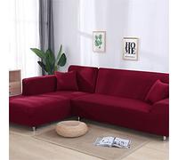 OKJK Housse De Canapé d'angle, Housse De Meuble De Salon Moderne, Couverture Canape Chaise Longue Forme De L élastique Extensible Universel (Burgundy,Part A-A 195-230cm)
