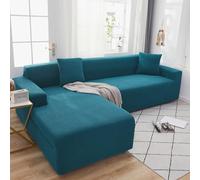 OKJK Housse de canapé d'angle imperméable élastique Tissus Doux et Confortables Housse Protection canap, Tout Compris Quatre Saisons Universel pour canapé de Salon,Turquoise Blue,4-Seat 230-300cm