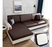 OKJK Housse de siège de canapé, Protection canap en Tissu avec Technologie en Simili Cuir imperméable, pour Housse de canap d'angle de Salon élastique Universel (Coffee,Enlarge Size-3)