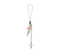 OKKRMGZ Bracelet à breloques rose pour téléphone - Joli porte-clés en forme de fleur de cerisier - Accessoires pour étui - Fait à la main - Pendentif en perles Y2K - Décoration pour sac et téléphone