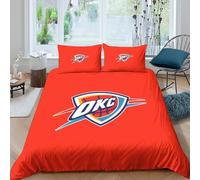 Oklahoma City Thunder Housse De Couette 3D Parure De Lit Avec Fermeture Éclair NBA Team LOGO Housses De Couettes Imprimé En Microfibre Avec Taie D'oreiller Pour Adultes Enfants King（220x240cm）