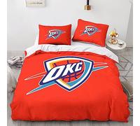 Oklahoma City Thunder Housse De Couette Ensemble De Literie 3D Imprimé Parure De Lit 3 Pièces Microfibre NBA Team Logo Housses De Couettes Avec Fermeture Éclair Et Taies D'oreiller Double（200x200cm）