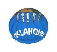 Oklahoma State Flag Print Bonnet de douche doublé pour femme réutilisable, double couche imperméable