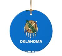 Oklahoma State Flag Printing Family Christmas Ornament Gifts for Women Men Circle Ceramic Christmas Decoration Hanging For Tree, Doors and Window