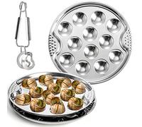 Okllen Lot de 3 assiettes esargot en acier inoxydable avec 12 trous de compartiment, plat à escargots de 19,1 cm avec pince d'esargot, plat de cuisson pour la maison, la cuisine, le restaurant,